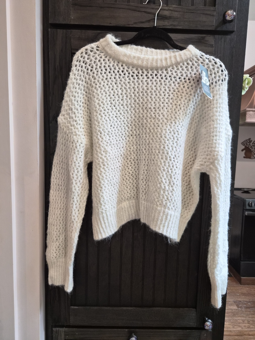wild fable Open-Knit Cream Scoop Neck Sweater